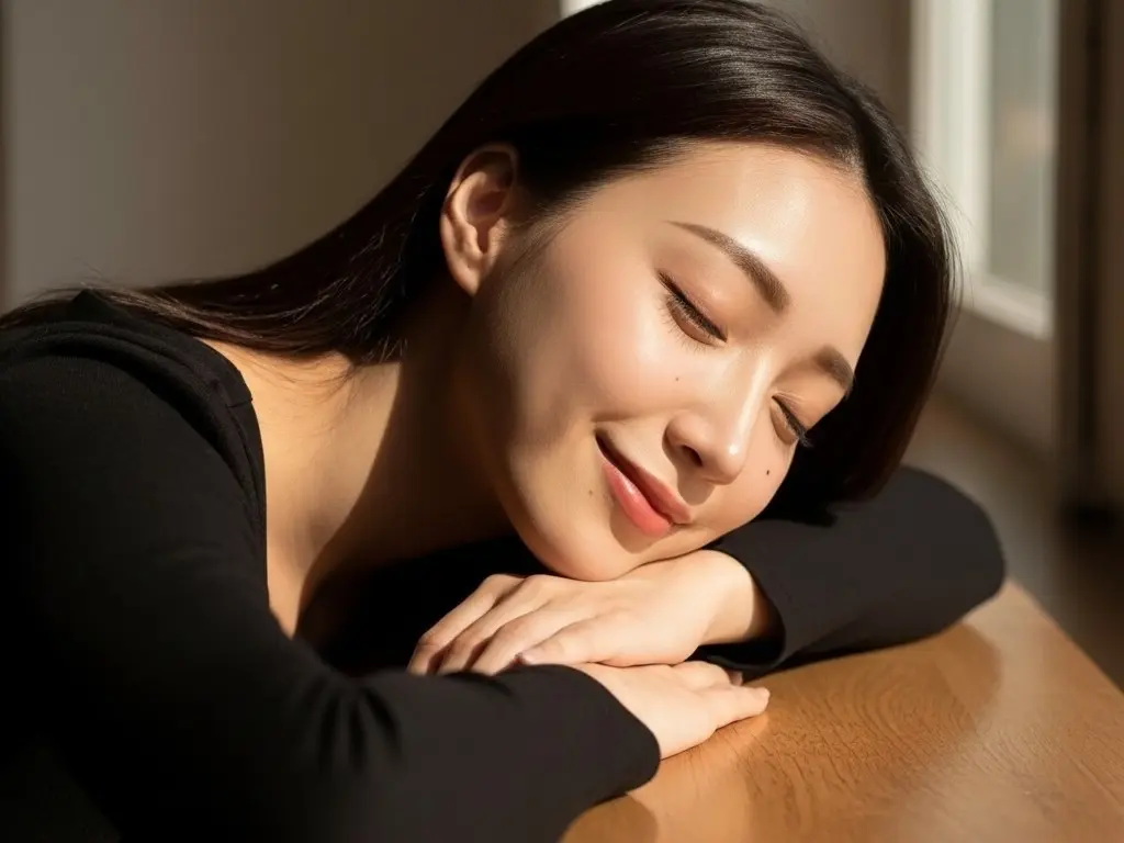 日向ぼっこしている女性