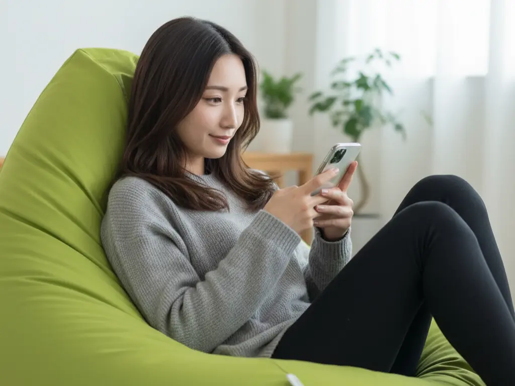 クッションに座ってる女性