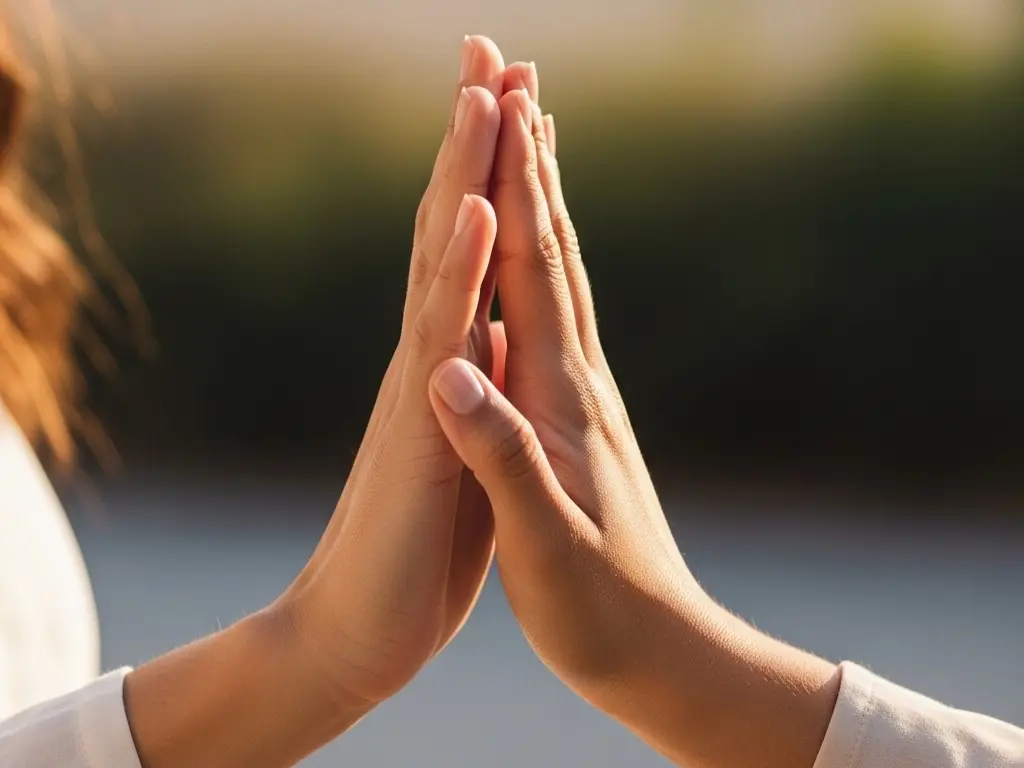 重なりある手と手