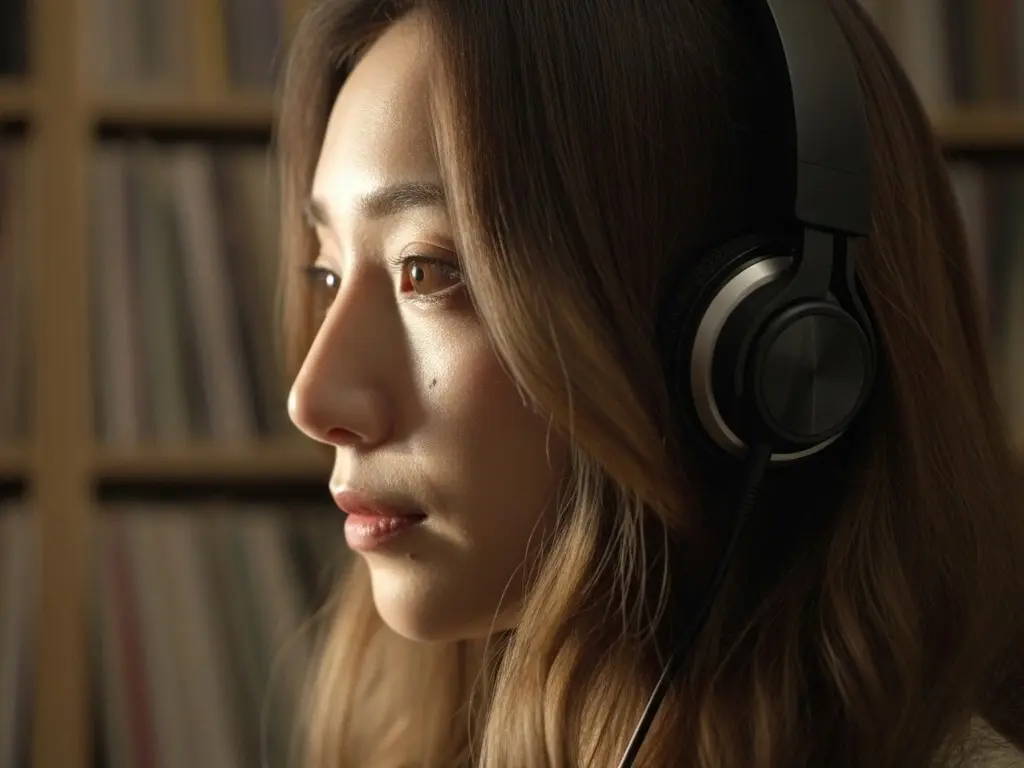 ヘッドホンをつけてる女性