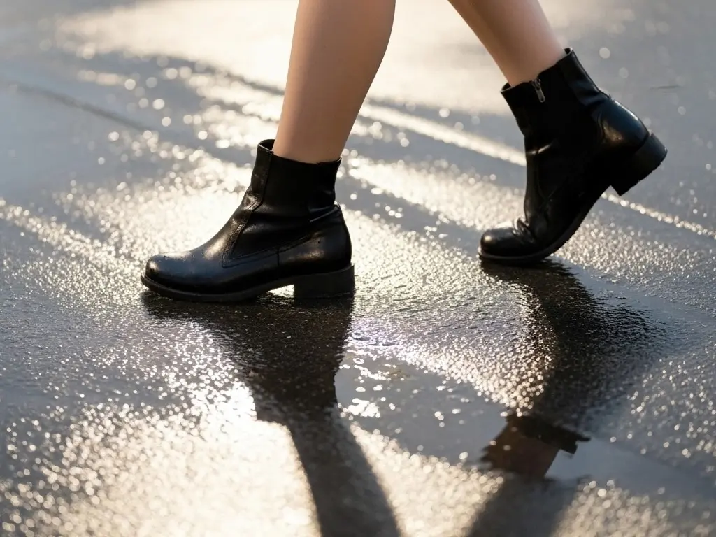 濡れた地面を歩いている