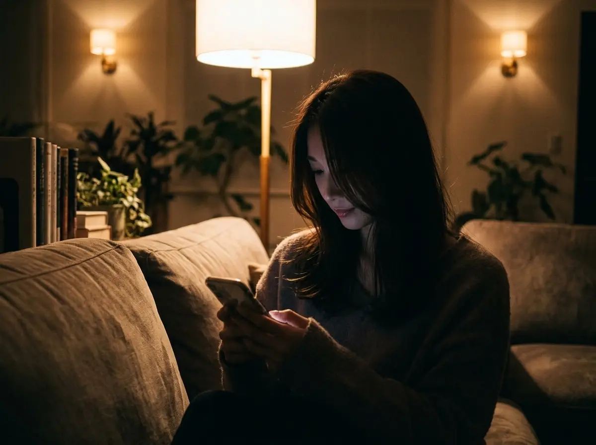 スマホを眺めている女性