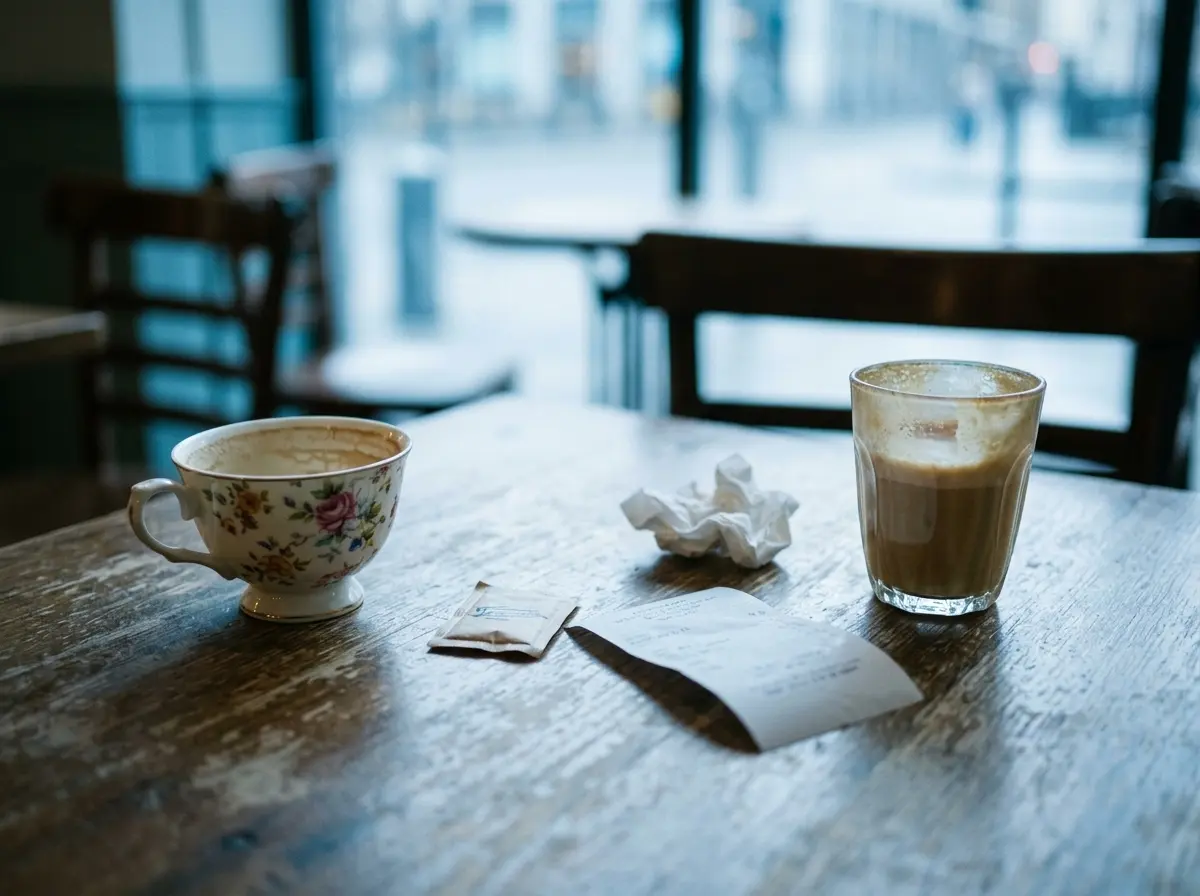 冷たい印象のカフェのテーブル